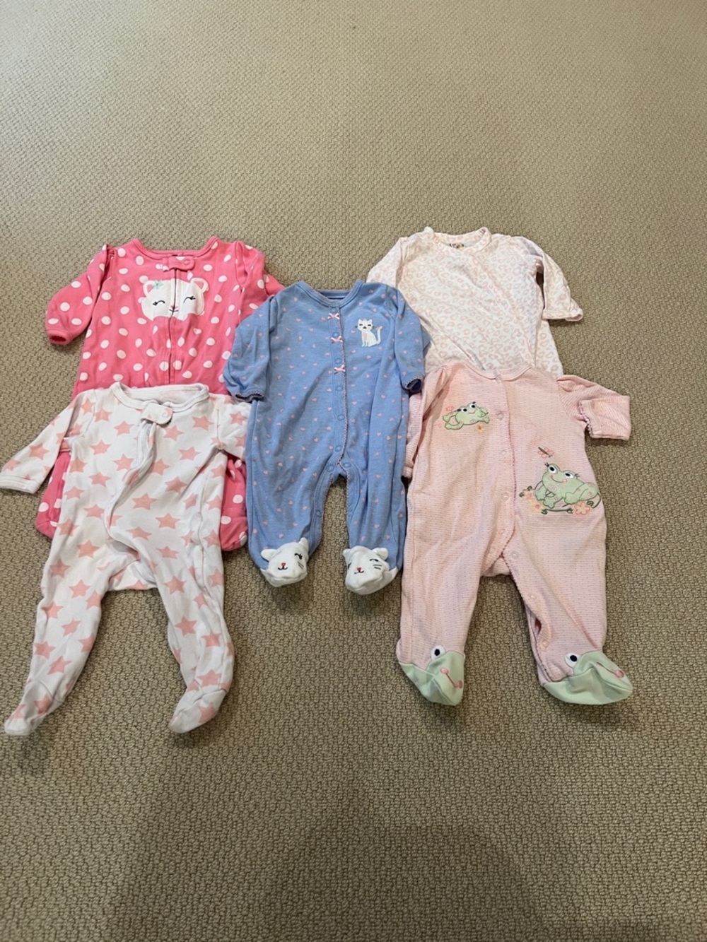 Baby Girl Pajama Bundle 3-6 Months 5pc Footie Sleepers Carter’s Little Me PJs